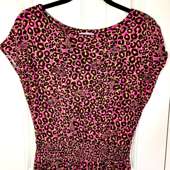 Lilly Pulitzer Sadie Leopard Cap Sleeve Dress Pink Brown Size Medium - Picture 3 of 10